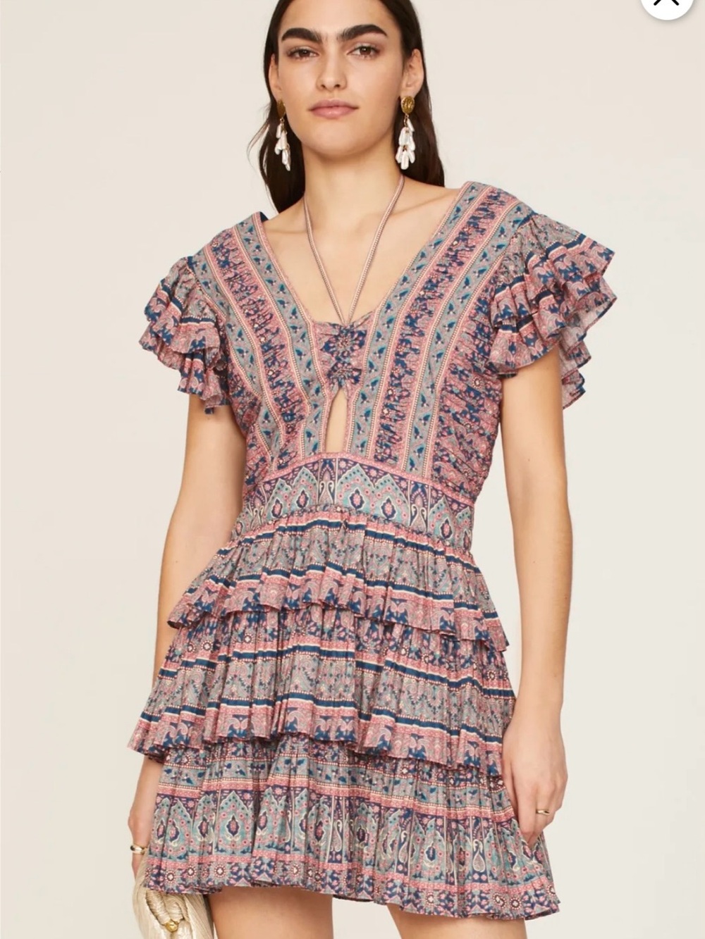 Sea New York Pink and Blue Patterned Ruffle Mini Dress
